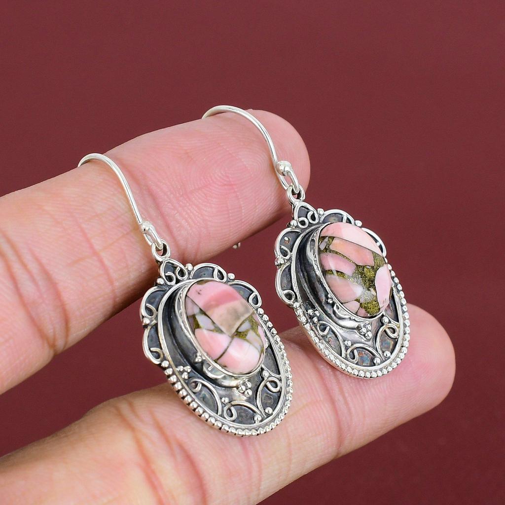 Copper Pink Opal Earring 925 Sterling Silver Earring Awesome Vintage Earrings Top Quality Gemstone Jewelry Handmade Earrings Gifts For Wife