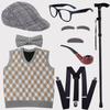 Grandfather Set Halloween Old Man Costume Set Grandpa Hat  Glasses Eyebrows Moustache for 100th Day of School
