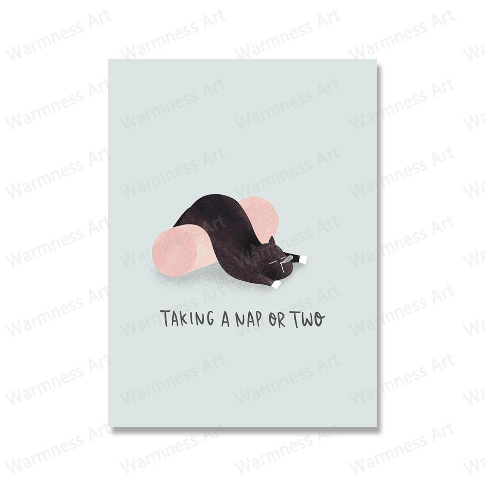 Funny Cute Black Cat Eat Foods Poster Nordic Wall Art Canvas Painting Prints Cartoon Animal Pictures For Living Room Home Decor No Frame