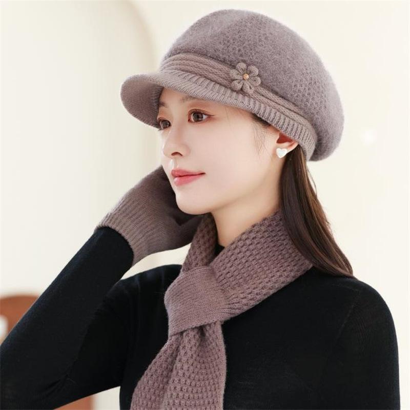 Winter Hats for Women Knitted Hats for Middle Aged and Elderly Mothers Plus Fleece Hats for The Elderly Autumn and Winter Warm Cycling Scarves