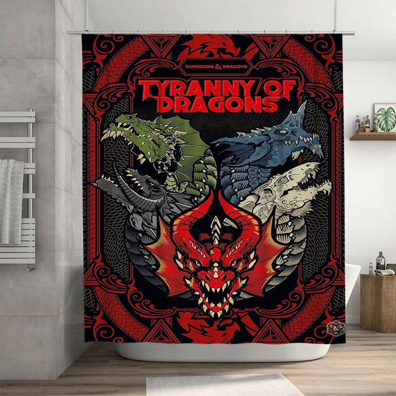 

Fantasy Dragon Shower Curtain Dungeon Dragons Tyranny Heavyweight Fabric Non-Slip Hook Rings For Bathroom Decorations In Red Bla W60H190(CM)-1 Pcs