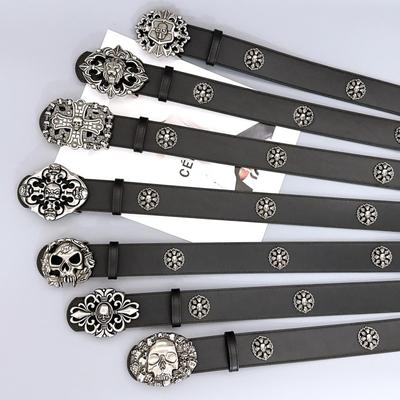 Cintura Nera in Pelle Punk Teschio Stile Strada Americano