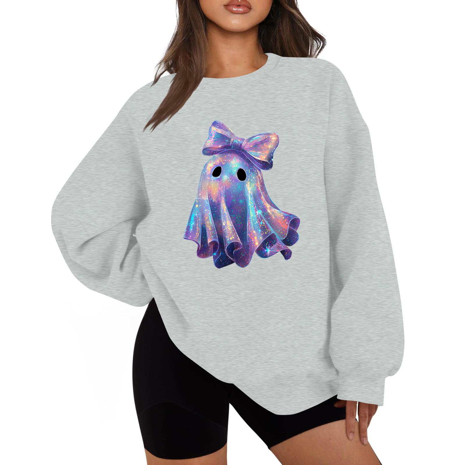 

Женская мода повседневная блузка с длинным рукавом и принтом на Хэллоуин с круглым вырезом L