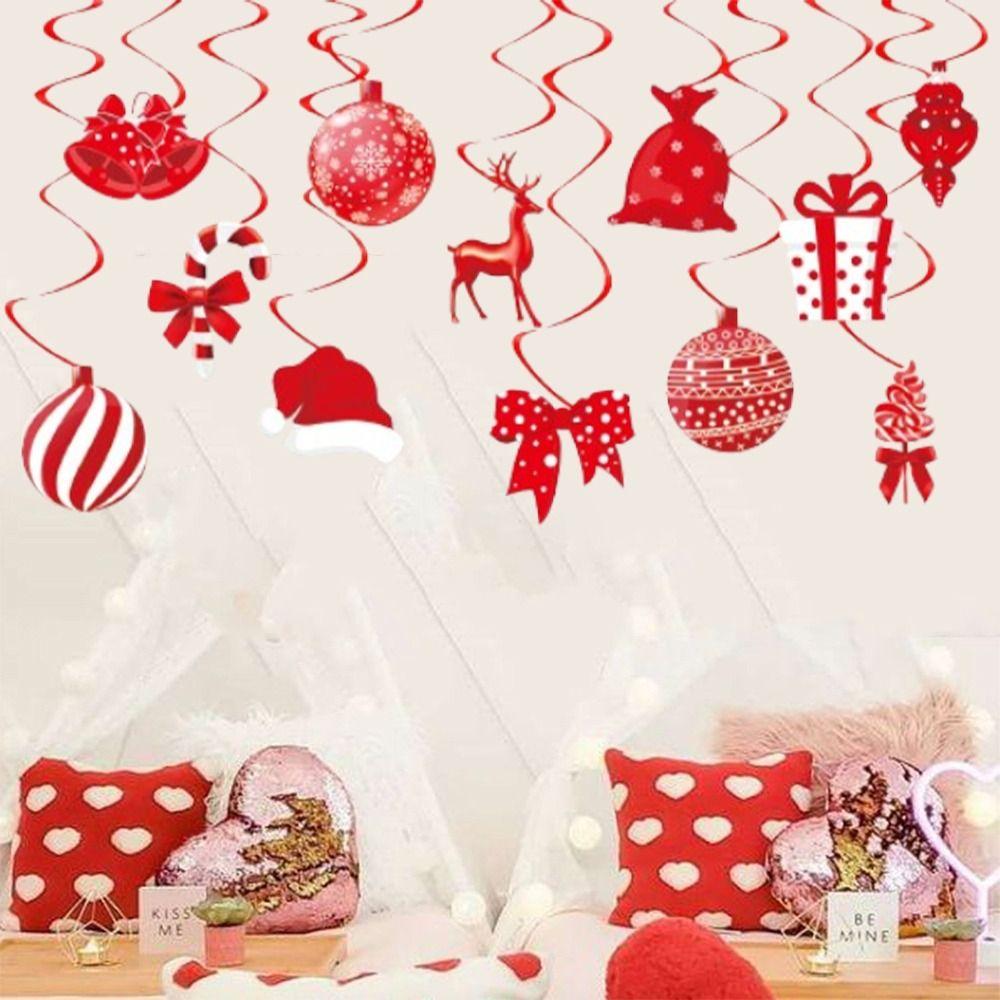 12pcs Red Christmas Spiral Pendant Candy Gift Box Bell Merry Christmas Decorations  Children Gifts