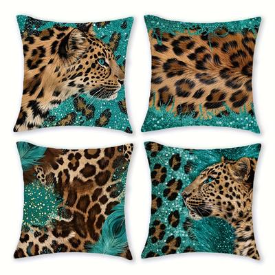 1/4 Stück Wildes Leopardenmuster Kissenbezüge Türkis Braun Safari Tier Dekorative Kissenbezüge für Zuhause Sofa Couch Kissenhülle
