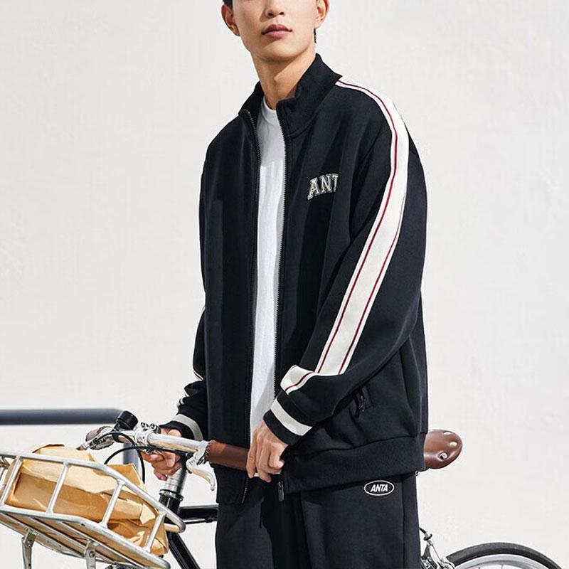 Anta Color Block Knitted Sports Jacket Men Jackets Black 152338706-2