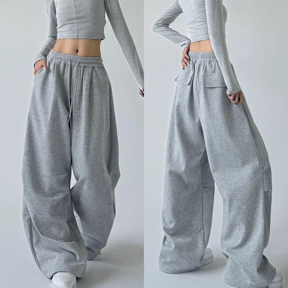 Women 2026 Autumn Harajuku Plaid Wide Leg Trousers Vintage Grunge Loose Knitted Casual Pants Y2K Aesthetic Straight Pants
