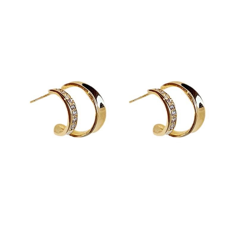 Double-layer C-shaped stud earrings for women's light luxury temperament, simple design earrings, half-circle earrings