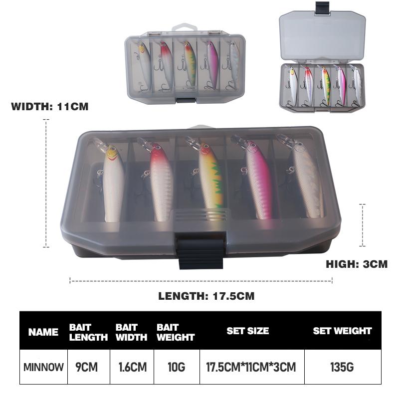 Oem 9cm 10g 5pcs/box Minnow Hard Fishing Lure Set 5 Colors Bionic Mino Hard Fishing Baits Set Fishing Lures Set