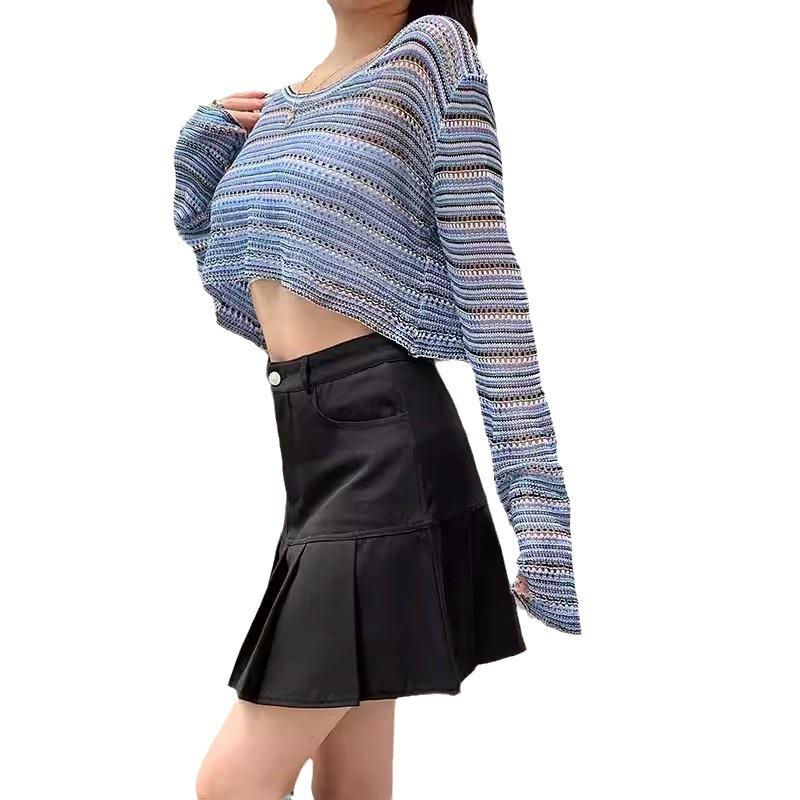 Pleated Skirt with Pockets for Women Summer High Waisted A Line Slimming Versatile Skirt Suit Fabric Casual All Match Versatile Grey Skirt
