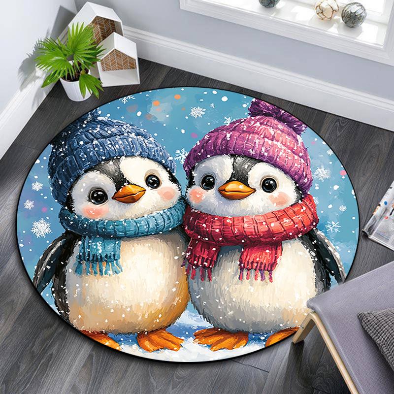 Penguin Round Area Rug,Carpet Rug for Living Room Bedroom Sofa Playroom Decor,Non-slip Floor Mat