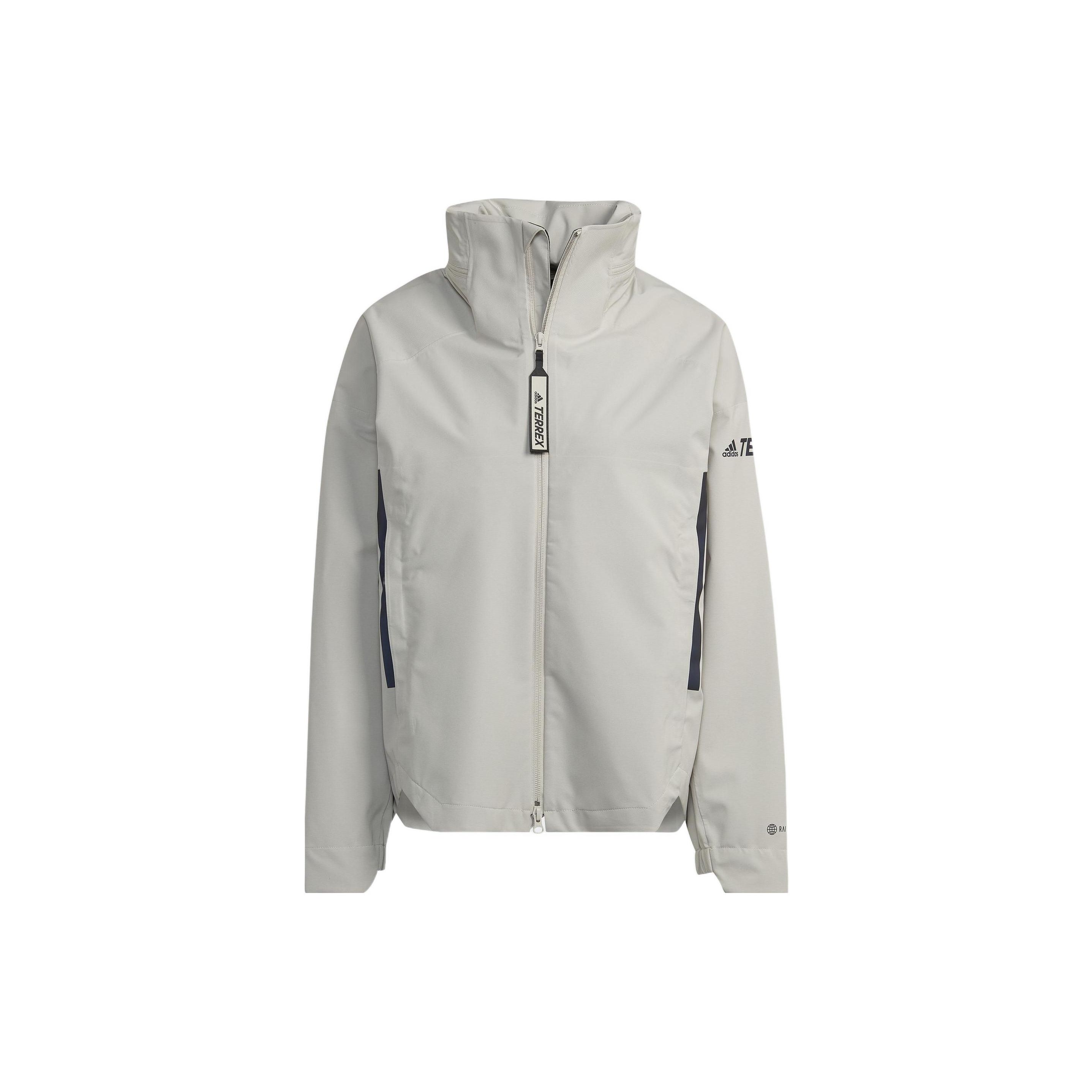 Adidas Terrex Cw Myshelter RR Printed Zip-Up Hooded Jacket, Women Outdoor Lightweight Waterproof Breathable Sports Casual Outerwear Grey HG6024 XL