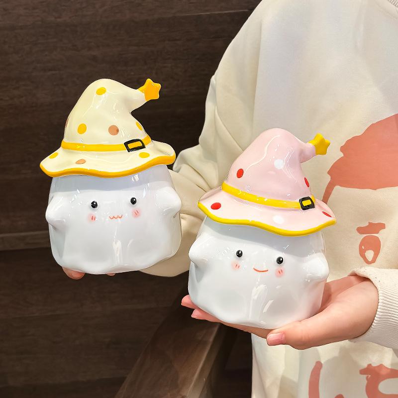 Birthday Gift Weird Ghost Mug with Lid Ceramic Cup for Graduation Girlfriend Gift Souvenir Water Cup