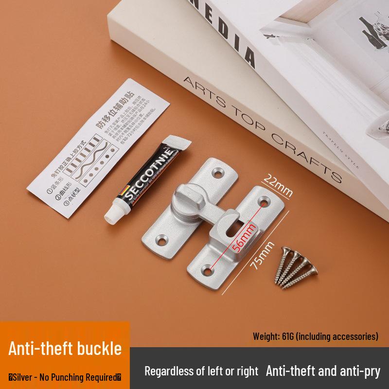 Aluminum Alloy 90°/180° No-Drill Anti-Theft Door Latch for Bathroom.