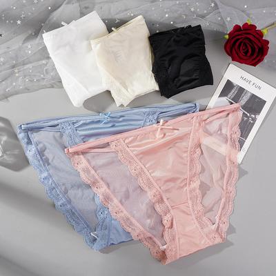 Women Lace Panties Girl Low Waist Satin Pure Cotton Hollow Seamless Underwear