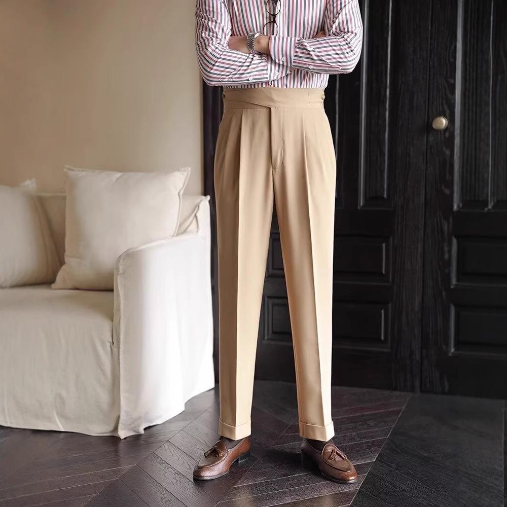 Bügelfreie lässige High-Waist-Hose Herren Retro gerade Frühling und Sommer erg Falte Business Neapel lange Hose