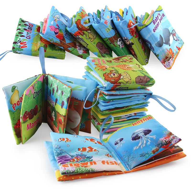 Baby Cognitive Cloth Book Educational Early Education Can'T Tear English Forest Marine Animal Palm Book Bb Device A Set Of 6