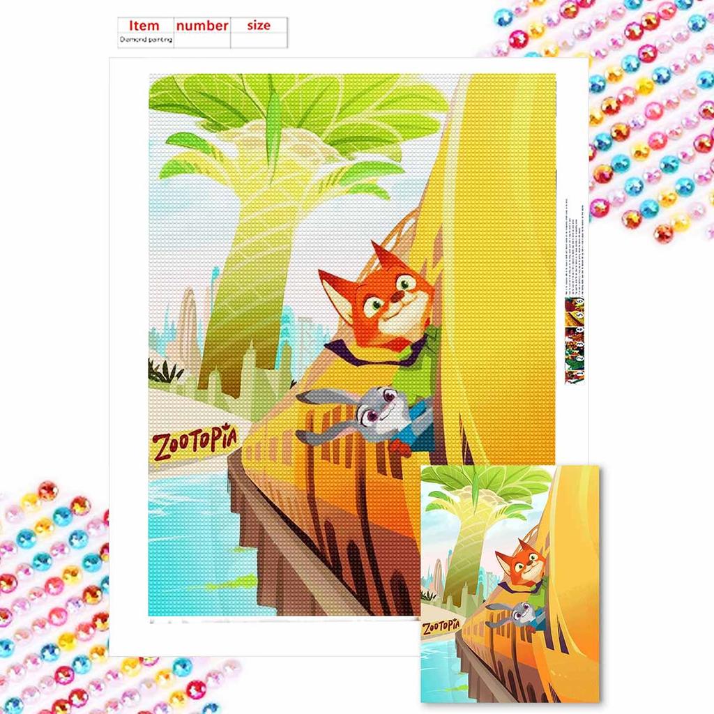 DIY Diamond Painting The Fox and The Rabbit Cross Stitch Kit Mosaic Art Diamond Painting Full Circle Diamond Home Decoration