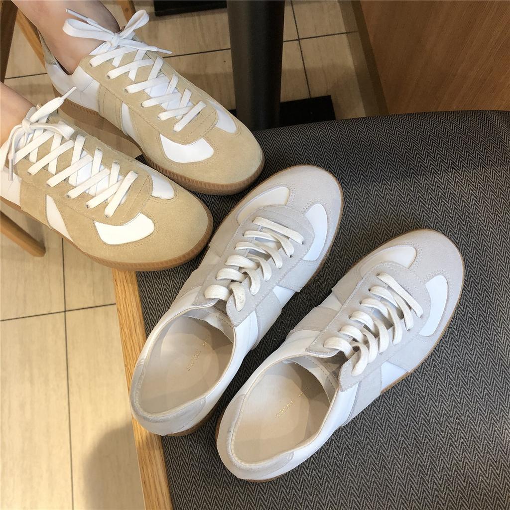 Gehen Sie zu Frühling~ 2025 Deutsche Trainingsschuhe, Frühling und Sommer Retro-Leder Flachsohlen-Sportschuhe Koreanische Version Schnür-Freizeit-Board-Schuhe Damen