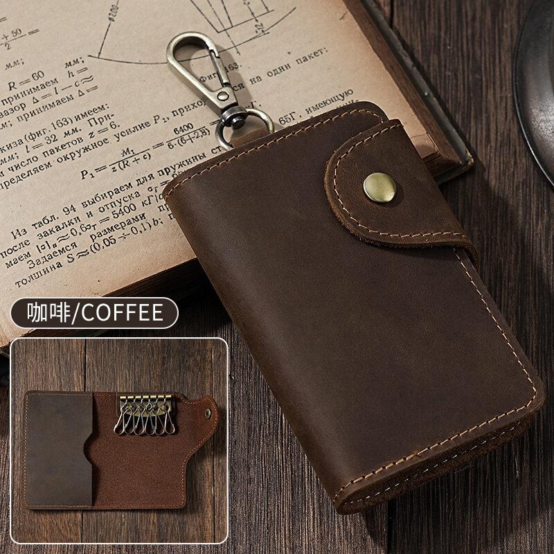 Skórzana torba na klucze Crazy Horse Męska Wielofunkcyjna Wisząca na Pasie Pokrowiec na Klucze i Karty