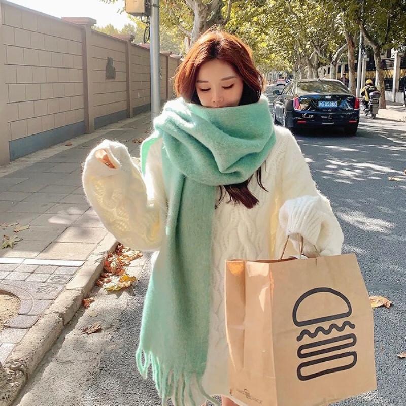 Scarf Women's Winter High-end Sense, Colored Fluffy Fringed Large Shawl, Warm and Versatile Atmosphere, Striped Scarf