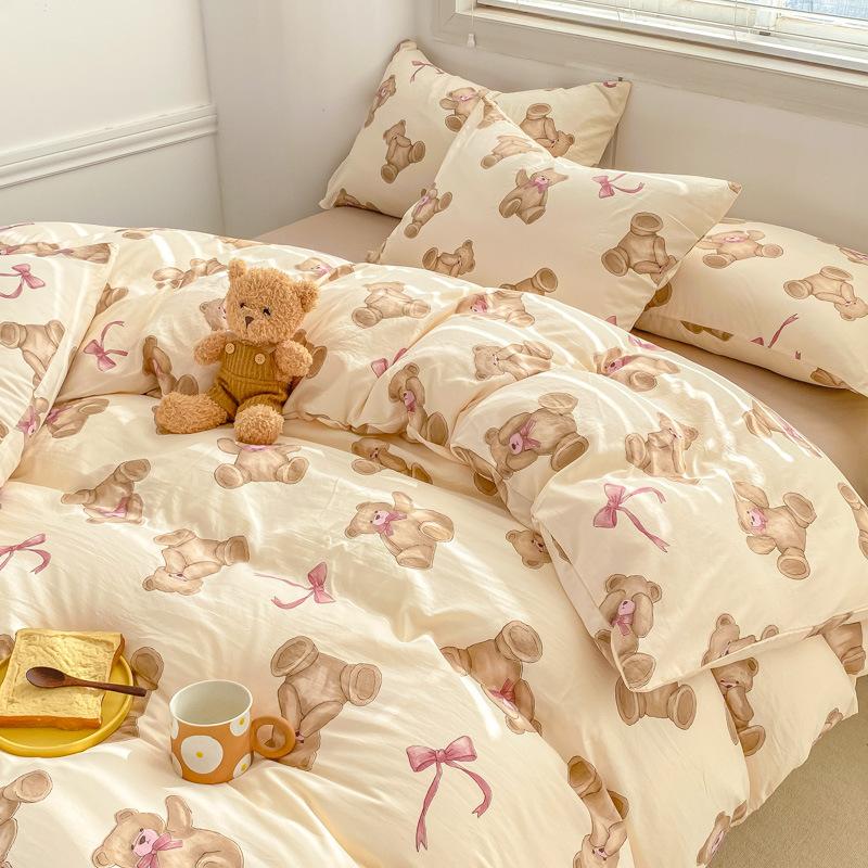 Class A Mother and Baby Grade Cotton Four-piece Set Pure Cotton Ins Style Cartoon Small Fresh Pure Cotton Quilt Cover Bedding