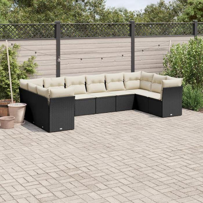 VidaXL Garden Lounge Set with Cushions 10 Pcs, Patio Sofas, Patio Furniture Set, Outdoor Furniture, Black 3218196