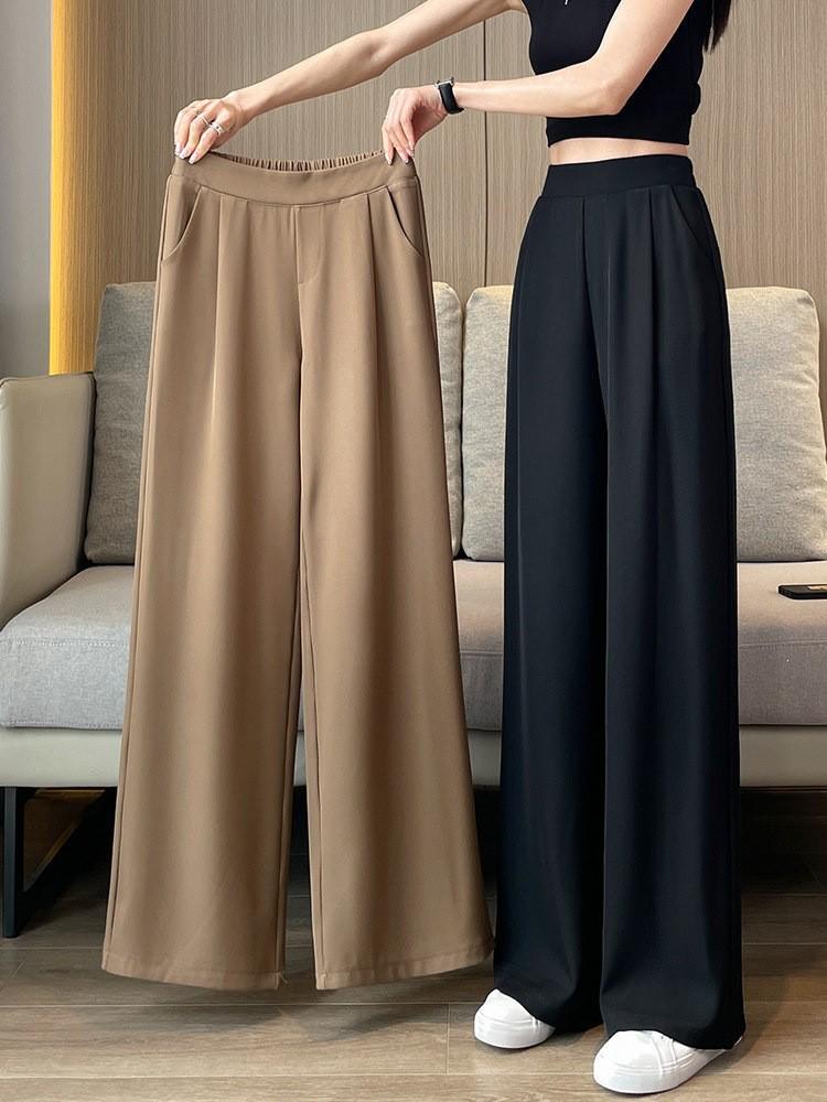 2026 Summer Women's High-Waist Korean Style Wide-Leg Slim Fit Cropped Suit Pants