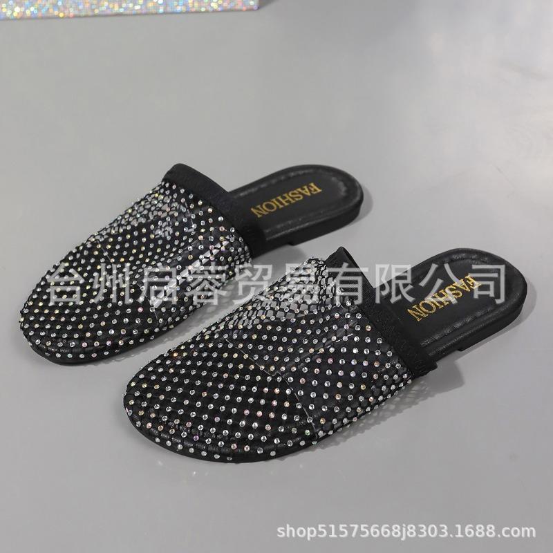 Large Size Low-heeled Fishnet Socks Slippers Women's New Feng Shui Diamond Sandals Women's