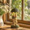 Small Desktop Figurine Light Rotating Umbrella Animal Lamp, Resin Holding Vintage Sculpture, Creative Home Office Lamp Tabletop Cat Dog Goose