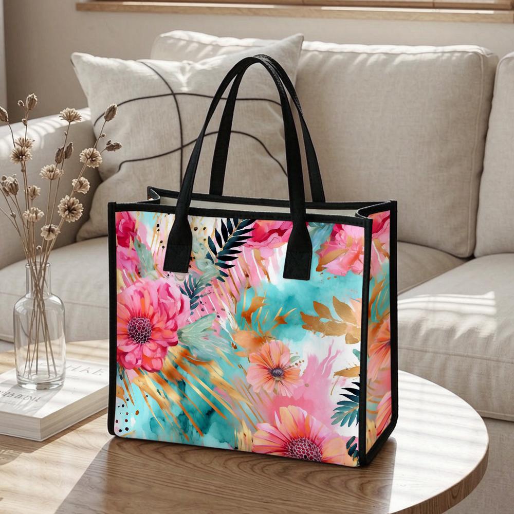 Floral Print Tote Bag Stylish Casual Shoulder Bag for Shopping Work Daily Use