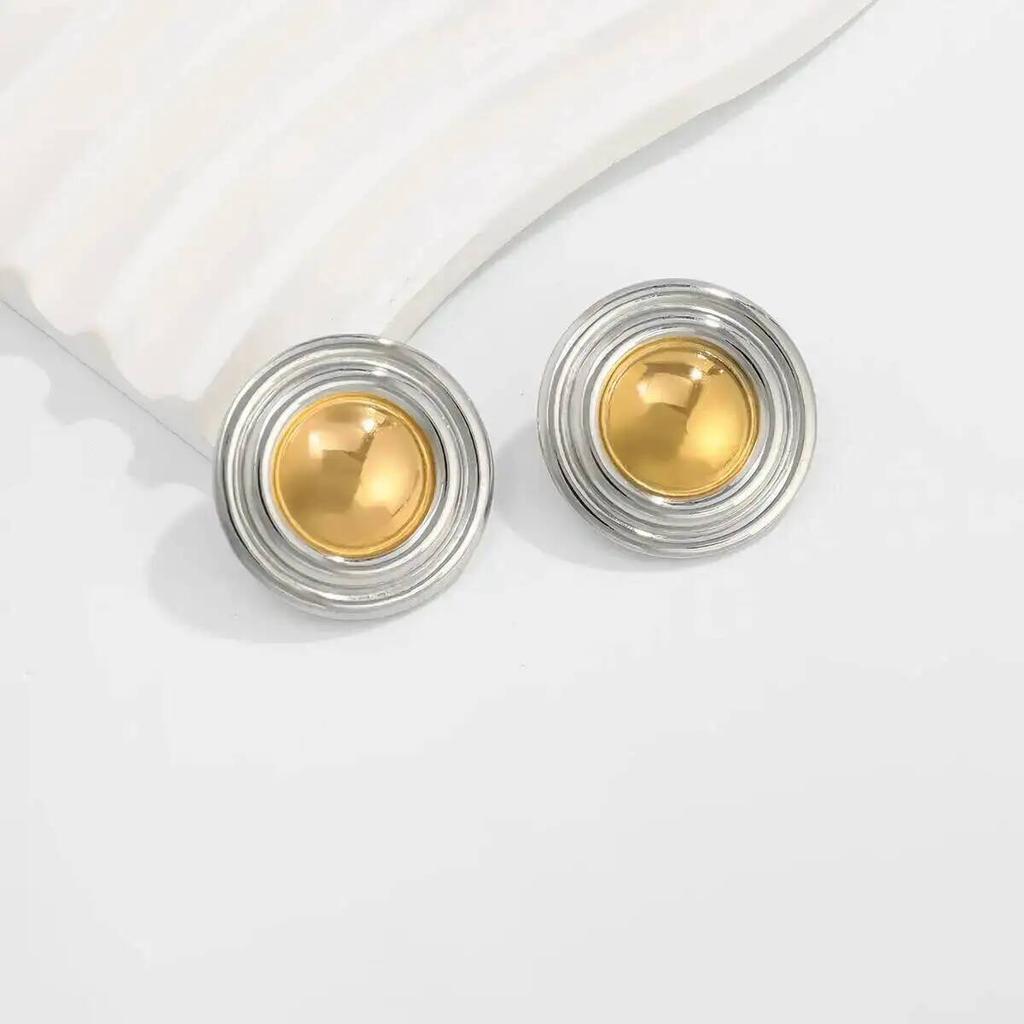 IngeSight.Z 2026 New Fashion Vintage Round Geometry Stud Earring Women Stainless Steel Gold Color Waterproof Jewelry Accessories