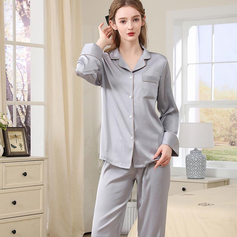 Silk Pajama Set For Women Spring Summer Light Breathable Lounge Sleepwear For Home Use