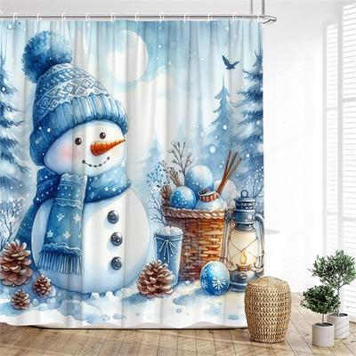 Perdele de duș de Crăciun Drăguț Om de zăpadă Păsări Veveriță Pădure de iarnă Fructe roșii Anul Nou Xmas Decor Cortină Baie Cu Cârlige