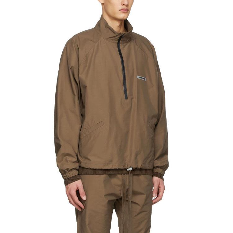 Fear of God Essentials Fall/Winter 2020 Half-Zip Stand Collar Sports Windbreaker With Plain Logo And Raglan Sleeves Men Jacket Brown FOG-FW20-243