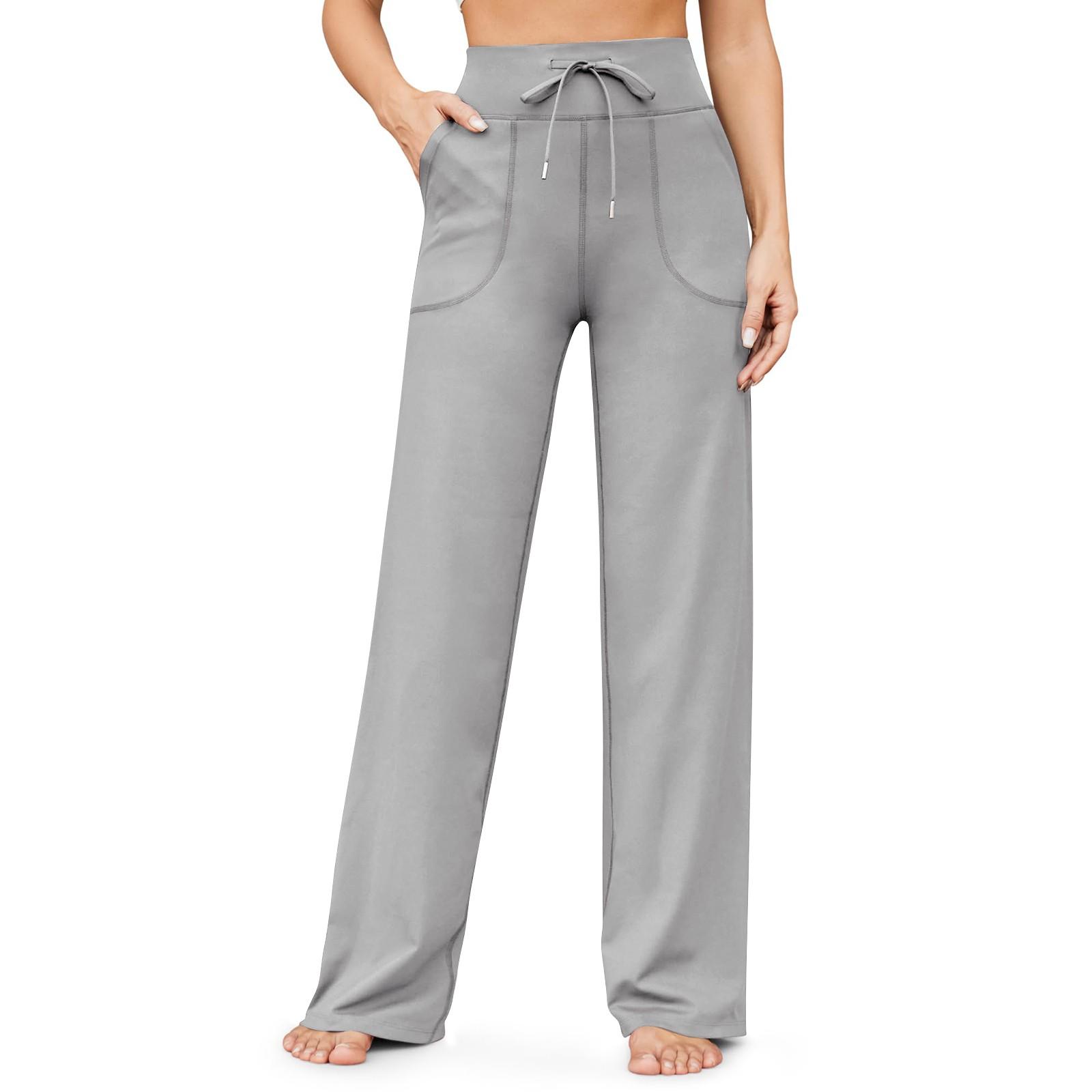 

Широкие брюки для женщин, брюки для йоги, спортивные штаны с высокой талией и карманами, эластичные брюки, удобные спортивные спортивные штаны для тренировок S