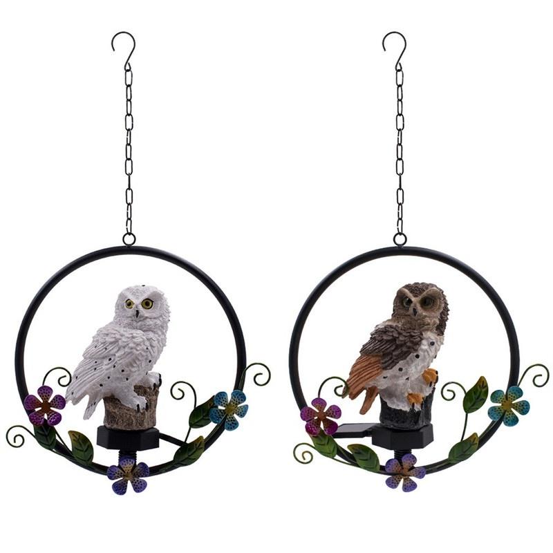 Solar LED Owl Hanging Waterproof Outdoor Garden Resin Pendant Light Waterproof Yards Patios Decoration Lighting