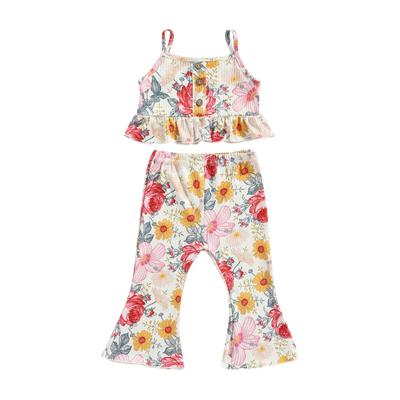 Βρεφικό κοριτσάκι Flare Outfits 12M 18M 24M 2Y 3Y 4Y5Y Strap Crop Cami Top Graphic Print Παντελόνι καμπάνα με γλουτό Παντελόνι Καλοκαιρινά ρούχα