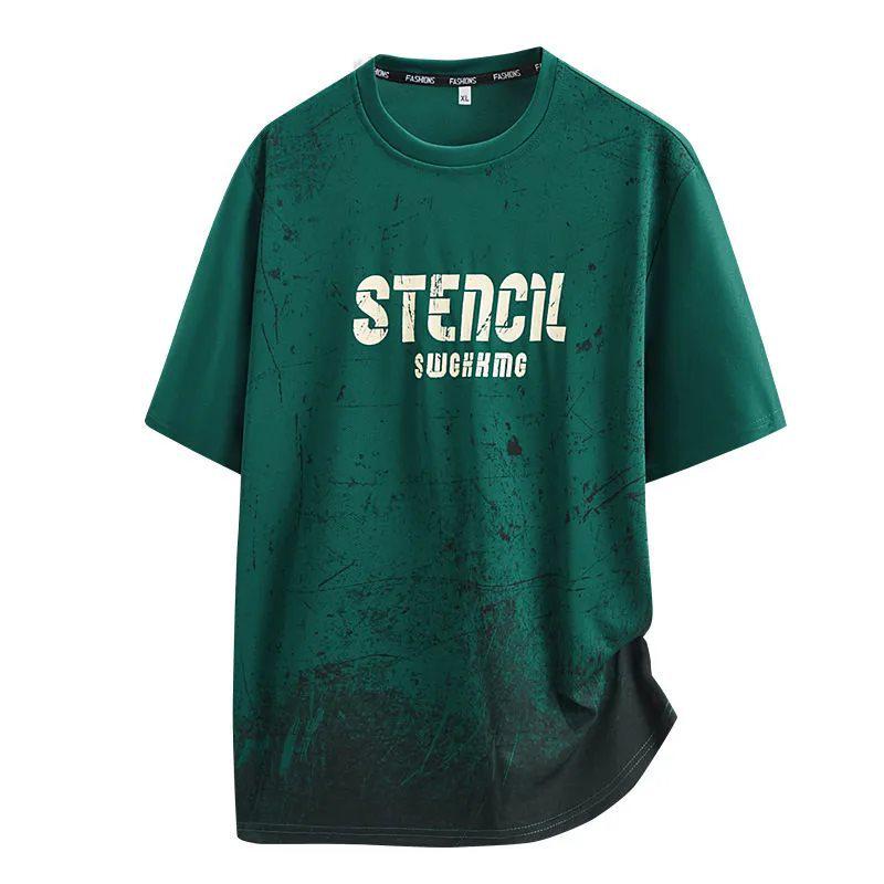Men's Plus Size Gradient Ice Silk Short Sleeve T-shirt - Summer Round Neck Trendy Style