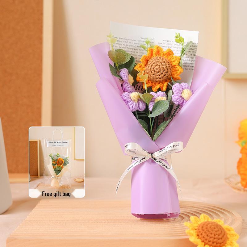 Handmade Knitted Sunflower & Rose Bouquet - Teacher's Day & Graduation Gift
