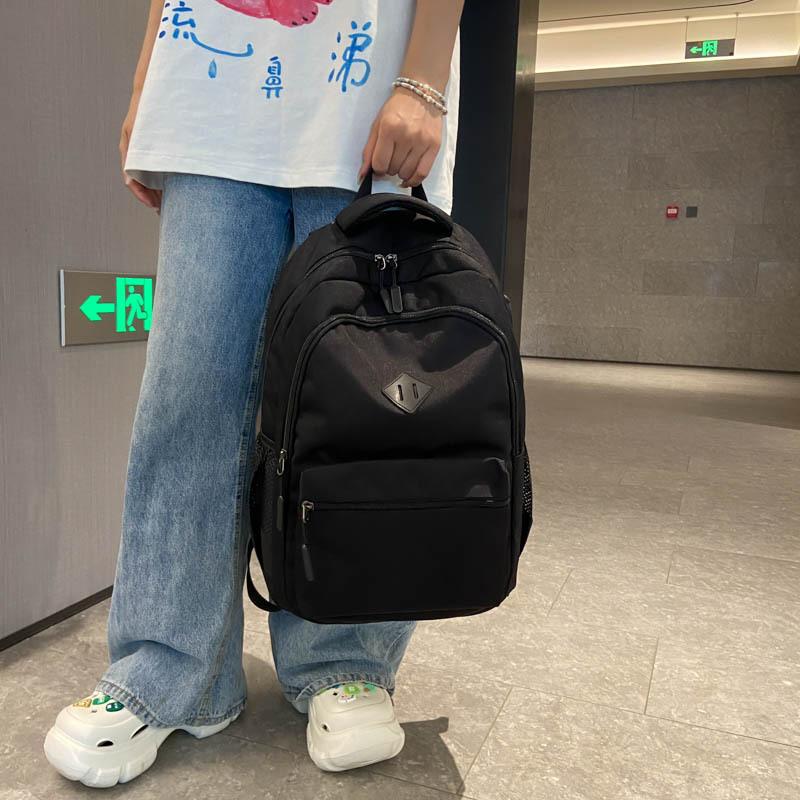 

Niche casual double backpack schoolbag waterproof travel bag computer bag large capacity student bag black simple 0.51kg