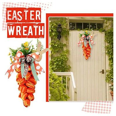 48cm Easter Tulip Flower Carrot Wreath Wall Hanging Garland Ornament Home Decor