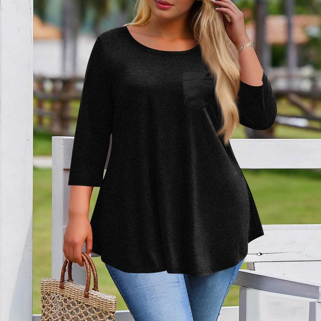 Women's Plus Size Fashionable Casual Loose-Fit Blouse With 3/4 Sleeves