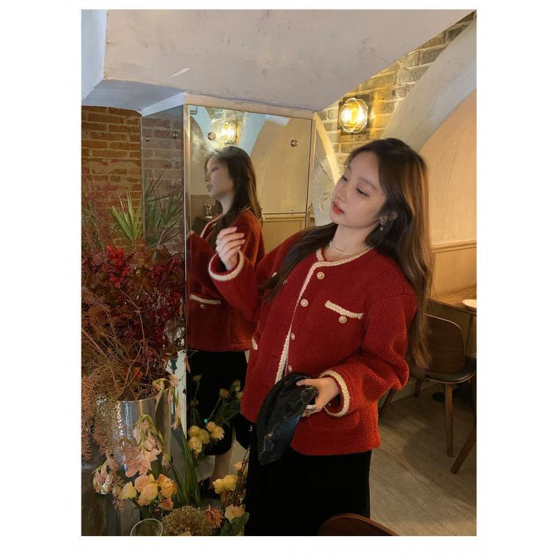 

Красное Маленькое Ароматное Ветрозащитное Толстое Пальто Женское Новое Маленькое Дизайнерское Осенне-Зимнее Короткое Пальто XXL красный