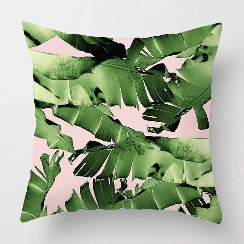 Nordic Fall Home Decor Autumn Throw Pillow Case Sofa Cushion Cover Modern Leaf Plant Green