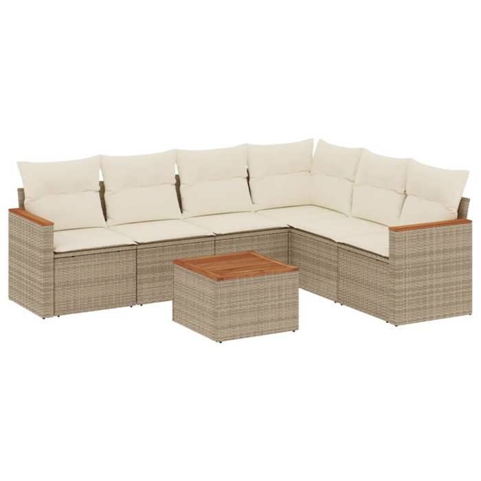 VidaXL Salon de Jardin avec Coussins 7 pcs, Canapés de Terrasse, Ensemble de Meubles de Patio, Mobilier d'Extérieur, Beige 3258411