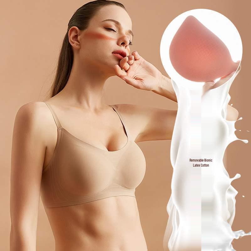 Women's Nude Seamless Wirefree Push-Up Bra Set with Jelly Strips, Adjustable for a Small Chest