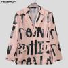 INCERUN Oversized Men Lapel Neck Long Sleeve Print Casual Loose Thin Blazer Coats