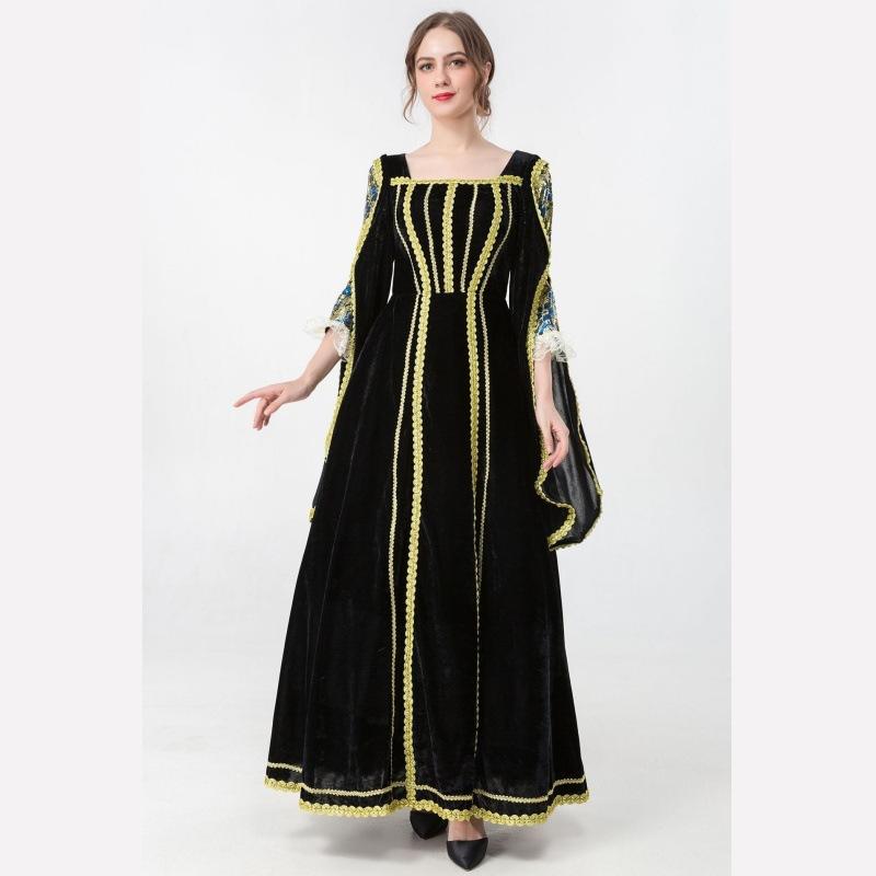 Halloween European Medieval Vintage Court Dress Noble Queen Velvet Dress Stage Costume