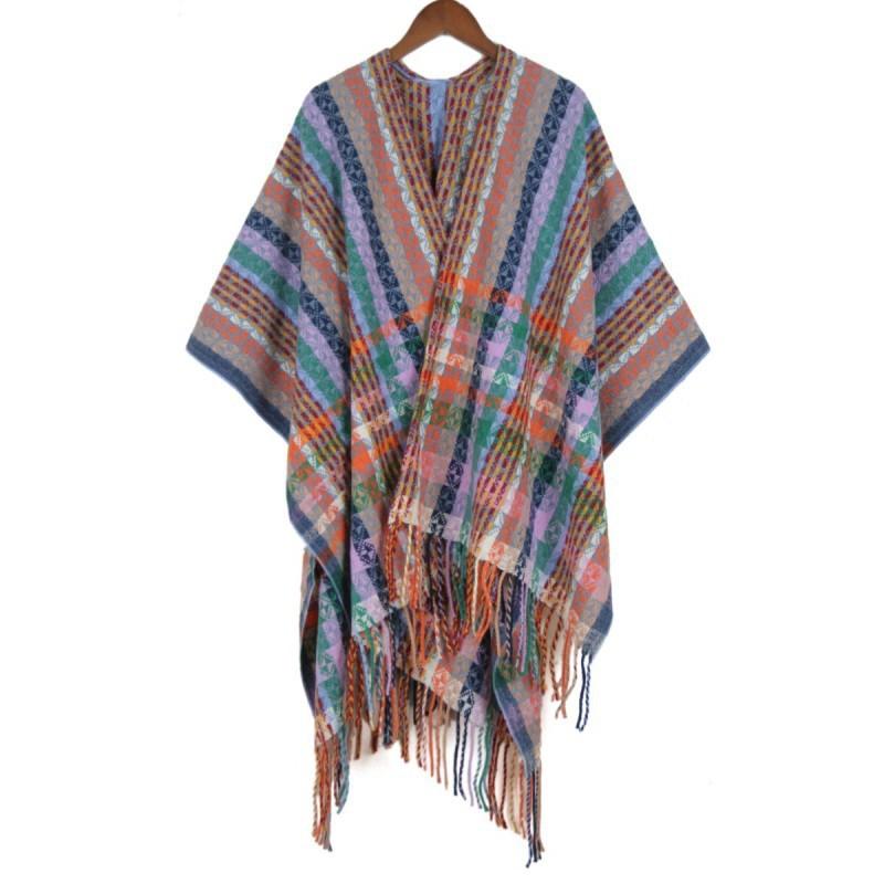 Women'S Bohemian Shawl Travel Ethnic Large Cape Fashion Winter Tassel Warm Scarf